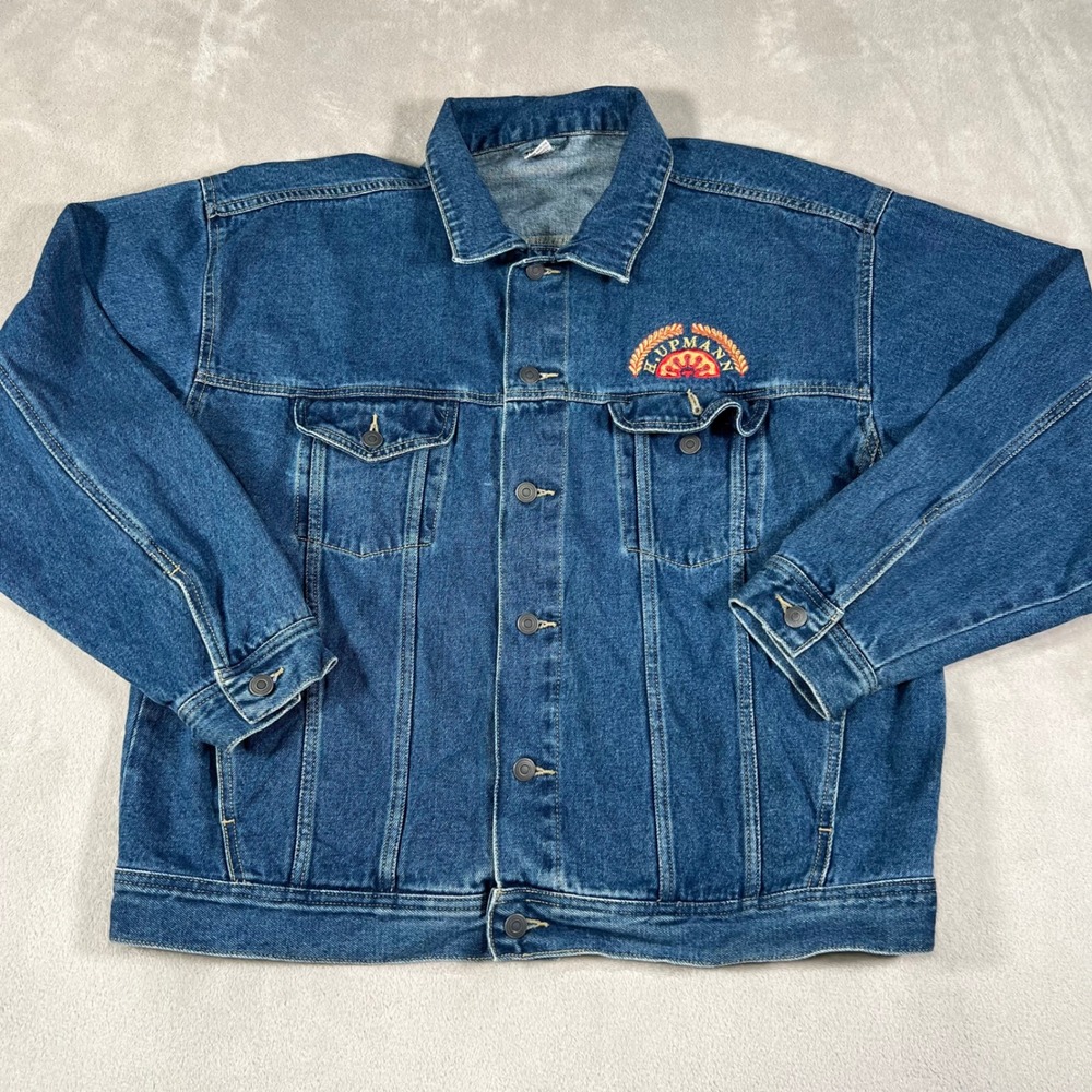 Vintage 90s H. Upmann Denim Trucker Jacket Men's Size XL Blue Embroidered Cotton